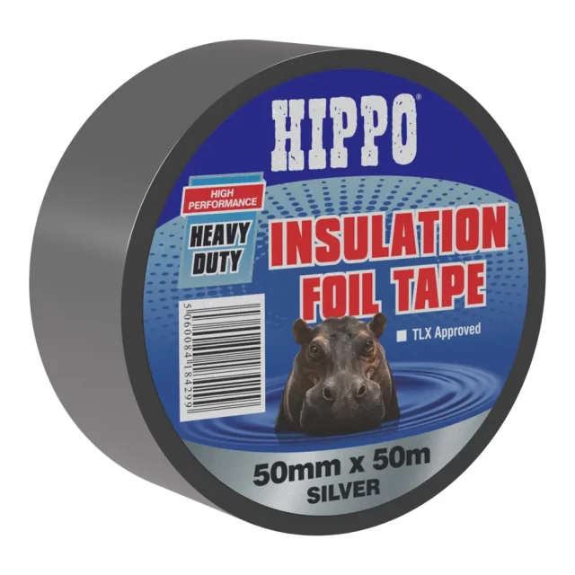 Roll of Hippo heavy duty foil insulation tape 50mm x 50m front left view
