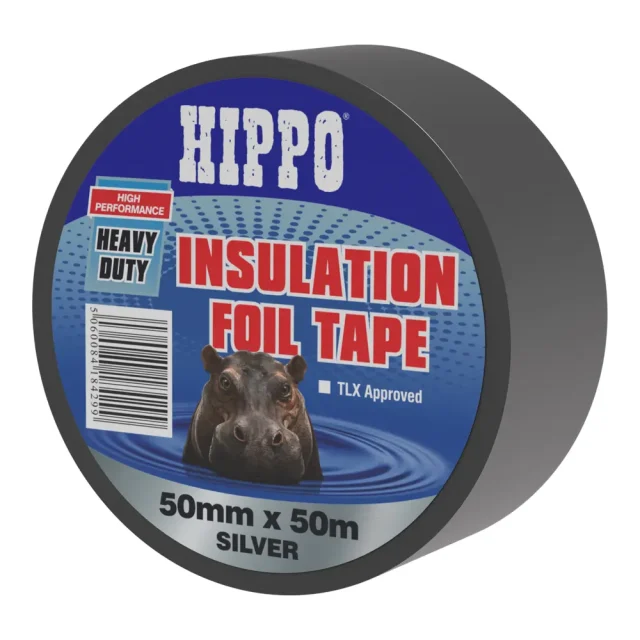 Roll of Hippo heavy duty foil insulation tape 50mm x 50m front right view