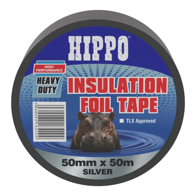 Roll of Hippo heavy duty insulation foil tape 50mm x 50m front view
