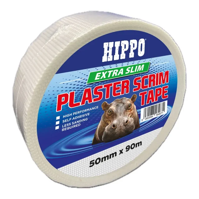 Roll of Hippo extra slim plaster scrim tape 50mm x 90m front left side view