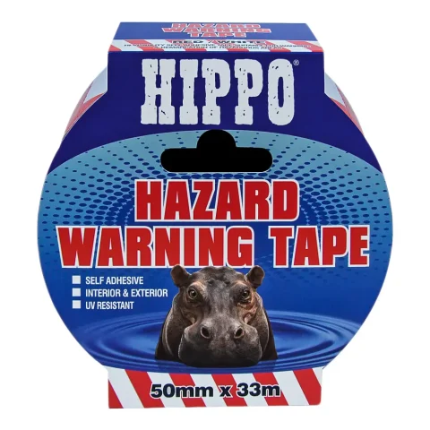 Roll of Hippo hazard warning tape 50mm x 33m in red and white