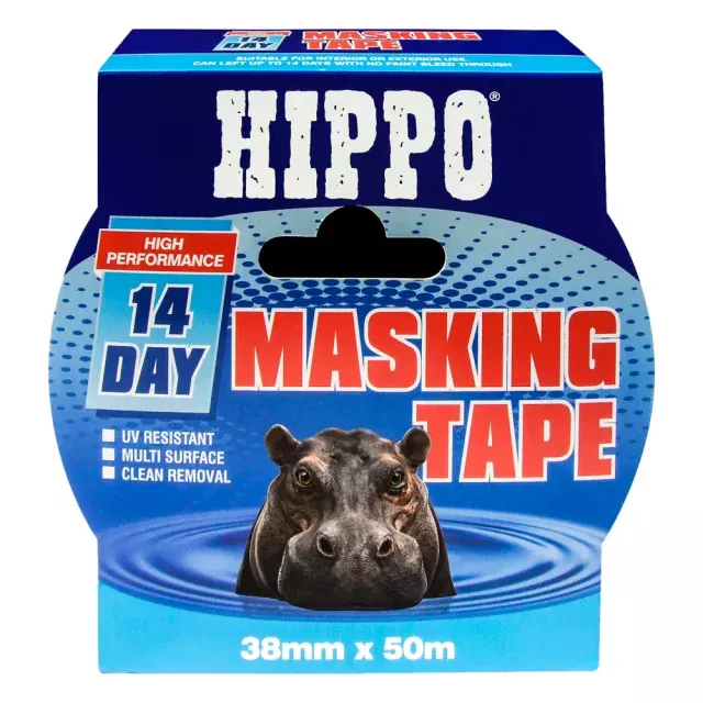 Roll of Hippo 14 day masking tape 38mm x 50m in blue
