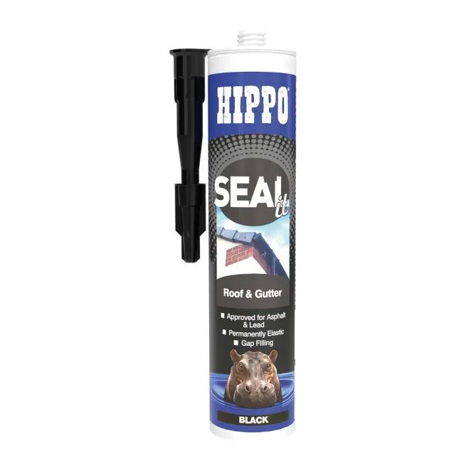 Cartridge of Hippo roof and gutter sealant in black