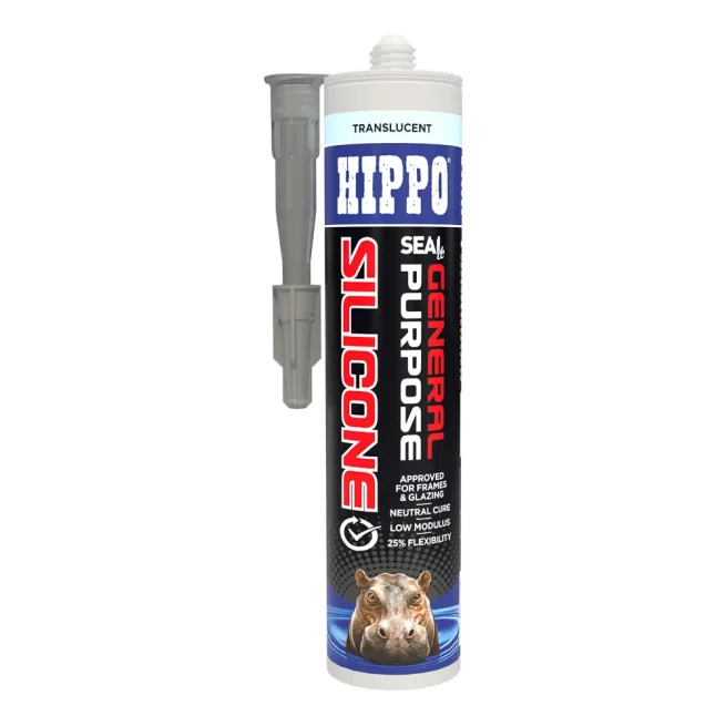 Cartridge of Hippo general purpose silicone sealant in translucent
