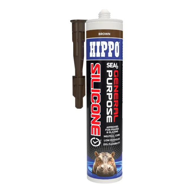 Cartridge of Hippo general purpose silicone sealant in brown