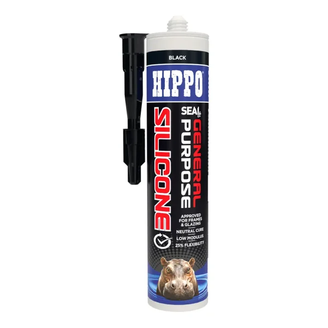 Cartridge of Hippo general purpose silicone sealant in black