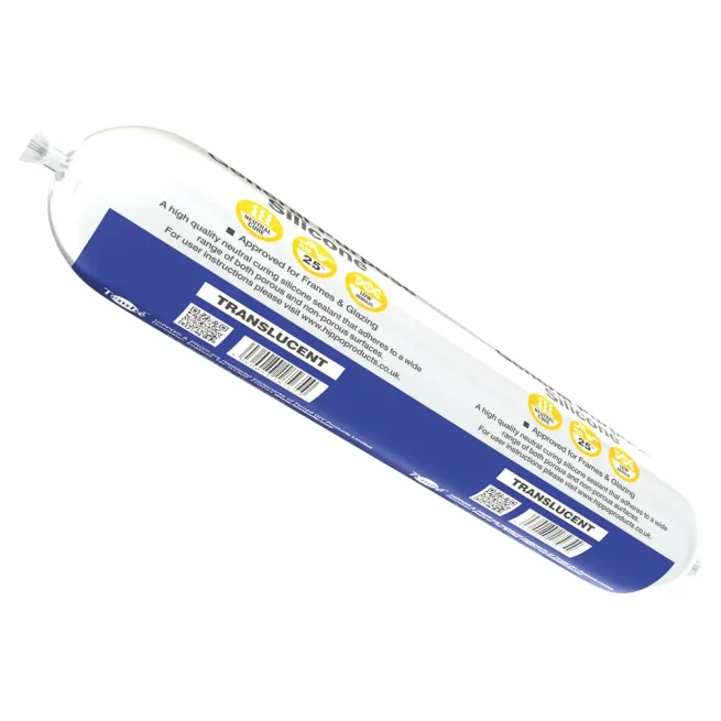 Foil sausage of Hippo general purpose silicone sealant in translucent