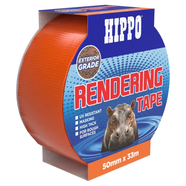 Pack of Hippo orange rendering tape 50mm x 33m front left view.