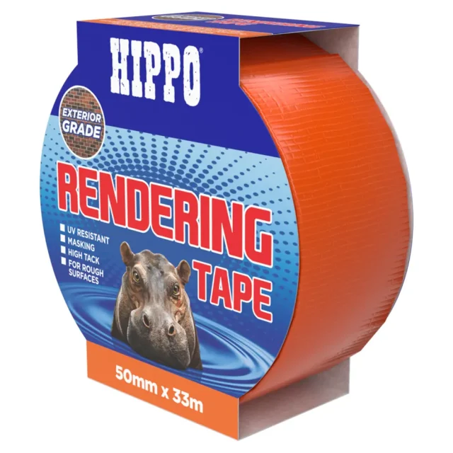 Pack of Hippo orange rendering tape 50mm x 33m front right view.