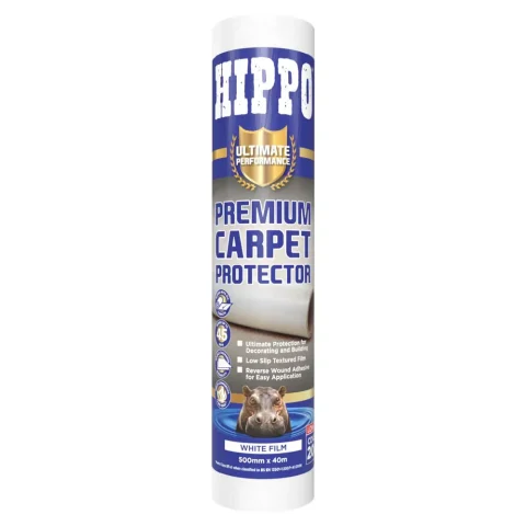 Roll of Hippo ultimate carpet protector 500mm x 40m white film front view