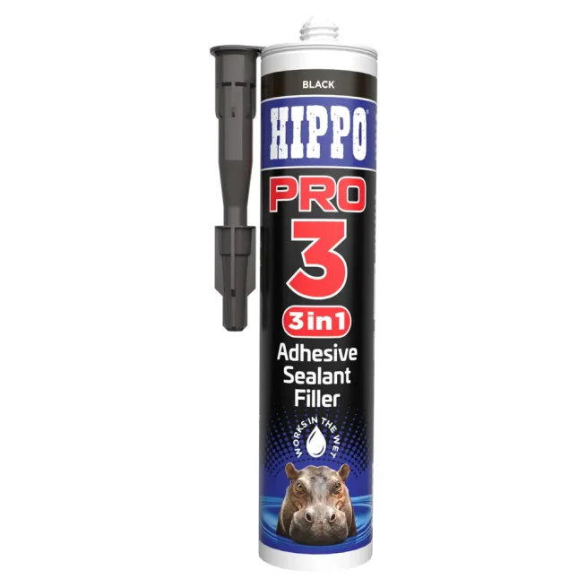 Cartridge of Hippo PRO3 adhesive, sealant and filler in black