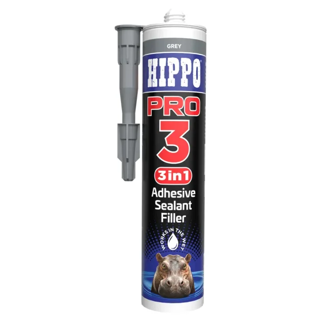 Cartridge of Hippo PRO3 adhesive, sealant and filler in grey