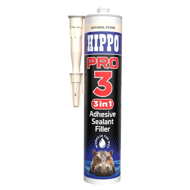 Cartridge of Hippo PRO3 adhesive, sealant and filler in natural stone