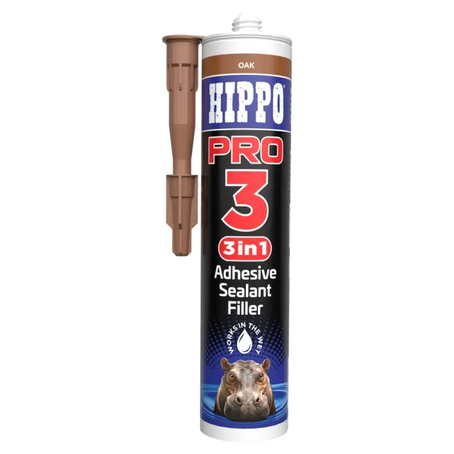Cartridge of Hippo PRO3 adhesive, sealant and filler in oak