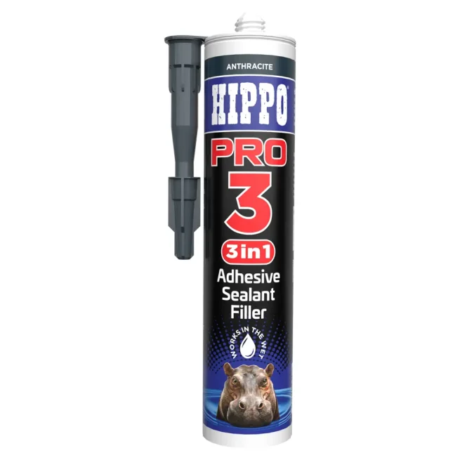 Cartridge of Hippo PRO3 adhesive, sealant and filler in anthracite