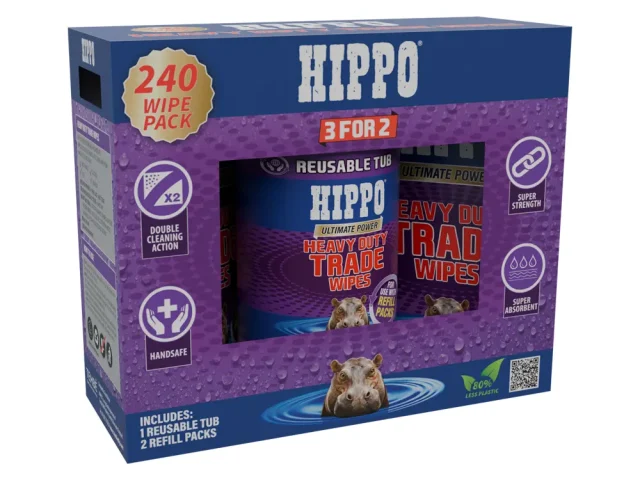 Hippo heavy duty trade wipes 3 for 2 multipack