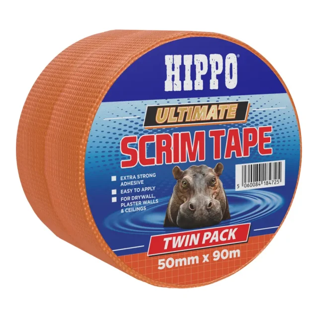 Roll of Hippo ultimate scrim tape 50mm x 90m twin pack front left view