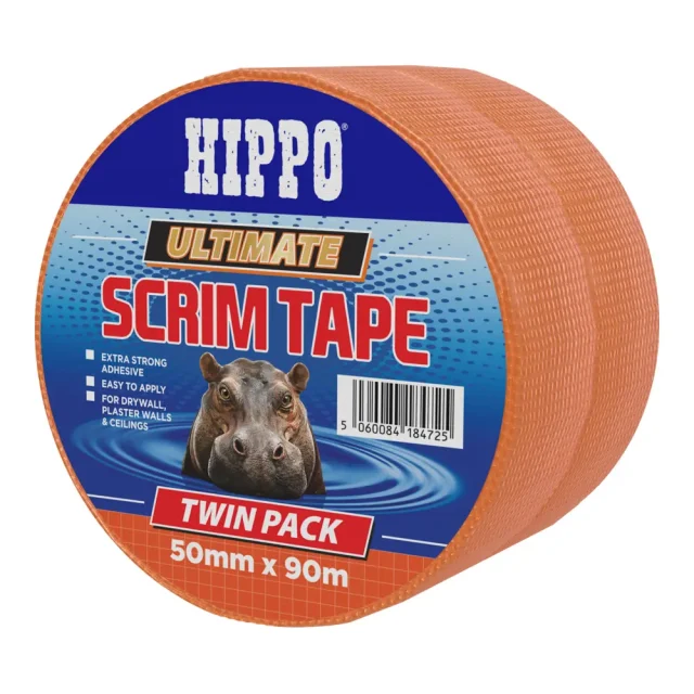 Roll of Hippo ultimate scrim tape 50mm x 90m twin pack front right view