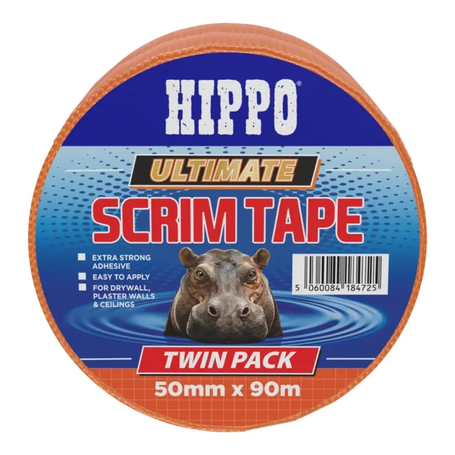 Roll of Hippo ultimate scrim tape 50mm x 90m twin pack front view